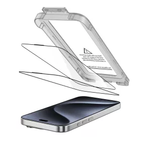   Edzett üveg Tech-protect Quick Set+ 2-pack iPhone 15 Pro Fekete üvegfólia - 