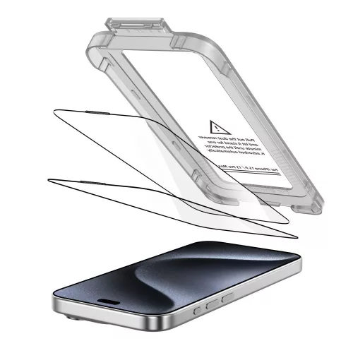 Edzett üveg Tech-protect Quick Set+ 2-pack iPhone 15 Pro Fekete üvegfólia - 