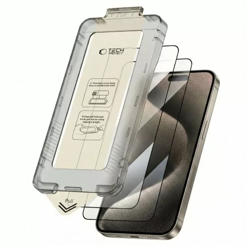 Edzett üveg Tech-protect Quick Set+ 2-pack iPhone 15 Pro Fekete üvegfólia - 