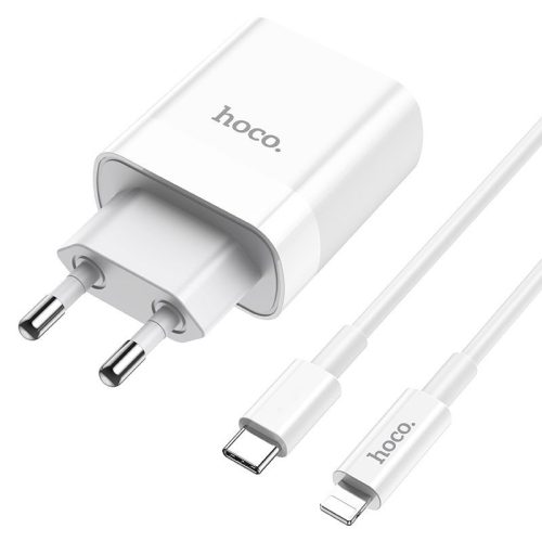 Hoco C80A USB-C + USB-A QC3.0 USB hálózati töltő adapter 20W + USB-C Lightning kábel - fehér