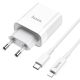 Hoco C80A USB-C + USB-A QC3.0 USB hálózati töltő adapter 20W + USB-C Lightning kábel - fehér