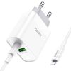 Hoco C80A USB-C + USB-A QC3.0 USB hálózati töltő adapter 20W + USB-C Lightning kábel - fehér