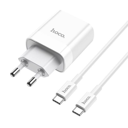 Hoco C80A USB-C + USB-A QC3.0 USB hálózati töltő adapter 20W + USB-C kábel, fehér