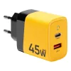Tactical Microgrid GaN 45W Töltő, USB-A + Type-C, sárga