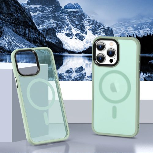 Apple iPhone 14 Plus tok, MagSafe-kompatibilis áttetsző matt - világoszöld 