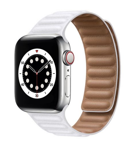 Apple Watch 42/ 44/ 45 mm fehér Loop Leather bőr óraszíj mágneses