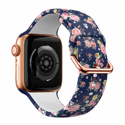 Apple Watch szíj 38/ 40/ 41 mm szilikon virág mintás kék-rózsaszín