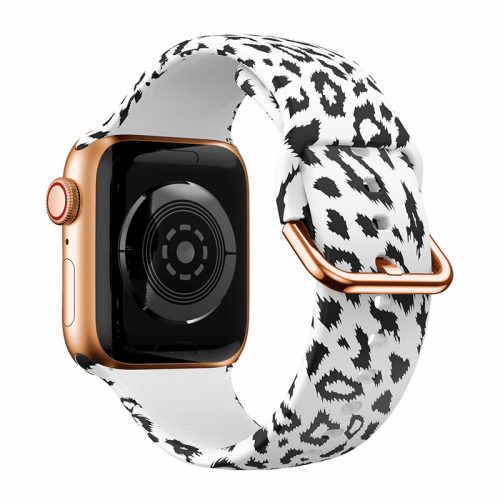 Apple Watch 38/ 40/ 41 mm szilikon óraszíj fehér leopárd mintás Alphajack