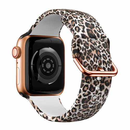 Apple Watch 38/40/41mm szilikon óraszíj fehér leopárd mintás Alphajack