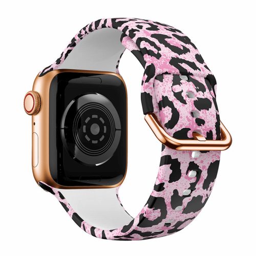 Apple Watch 38/40/41mm szilikon óraszíj rózsaszín leopárd Alphajack