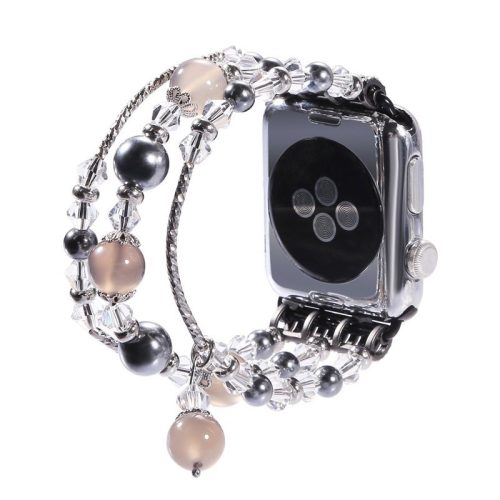 Apple Watch szíj (38/40/41/42mm(Series 10) karkötő formájú fém díszekkel ezüst-lila