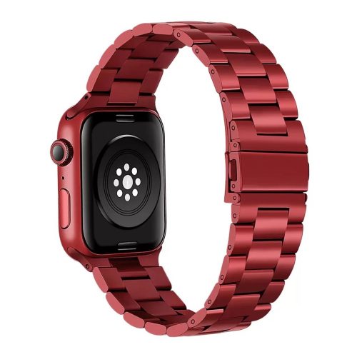 Apple Watch szíj 42/ 44/ 45/ 46 /49 mm rozsdamentes, vastag acél - piros