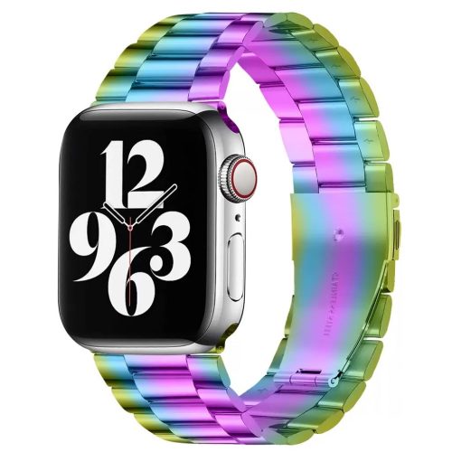Apple Watch szíj (38/40/41/42mm(Series 10) rozsdamentes, vastag acél - szivárvány 