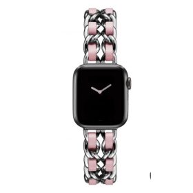   Apple Watch szíj 38/40/41/42mm(Series 10) fém karkötő ezüst-pink, bőrcsíkkal