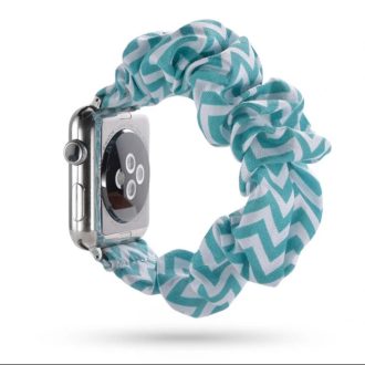  Apple Watch (38/40/41/42mm(Series 10) Frilly Szövet szíj, Zöld-fehér mintás