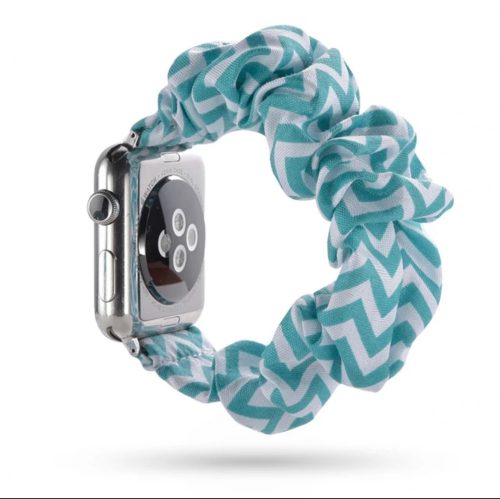 Apple Watch (38/40/41/42mm(Series 10) Frilly Szövet szíj, Zöld-fehér mintás