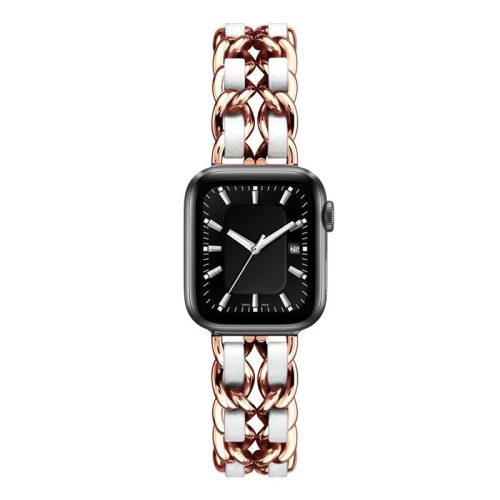 Apple Watch 4/5/6/7/SE (38/40/41mm) fém karkötő óraszíj rose-fehér színű