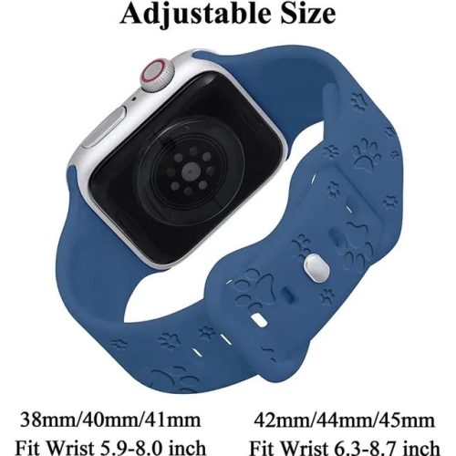 Apple Watch 38/40/41 mm Kutyás gravírozott szilikon szíj, kék