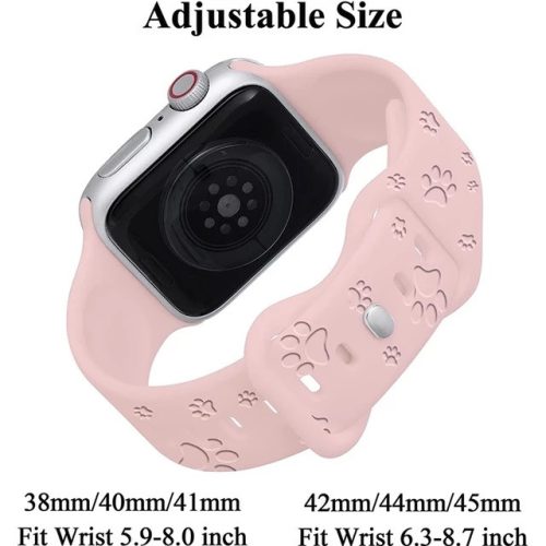 Apple Watch 38/40/41 mm Kutya és tappancs mintás gravírozott szilikon szíj, rózsaszín