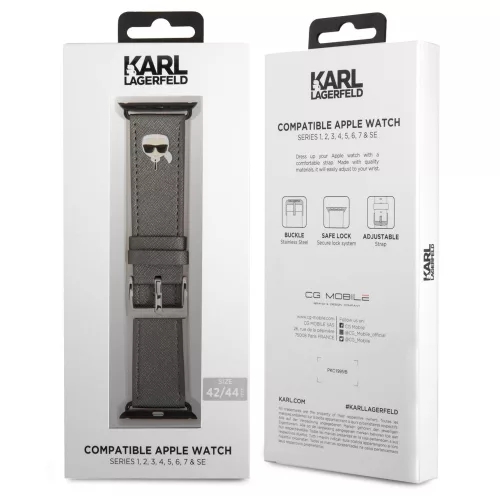 Apple Watch szíj 42/ 44/ 45/ 46 /49 mm Karl Lagerfeld Head PU ezüst 