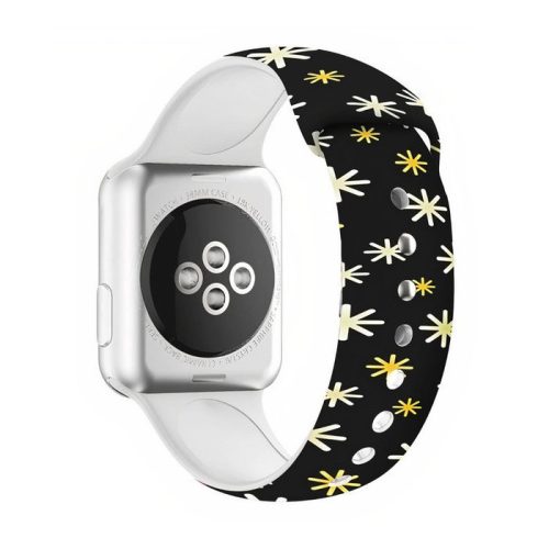 Apple Watch 42/ 44/ 45/ 49 mm karácsonyi mintás szilkon óraszíj, fekete-csillagmintás