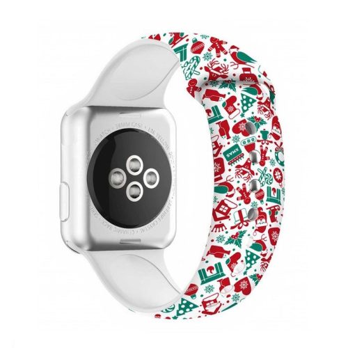 Apple Watch szíj 42/ 44/ 45/ 46 /49 mm karácsonyi mintás  - fehér-ajándék