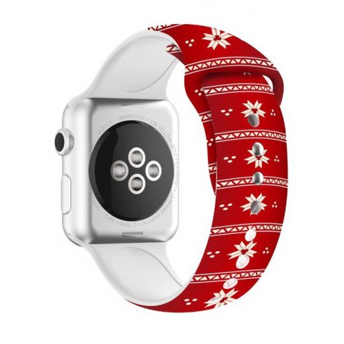 Apple Watch 42/ 44/ 45/ 49 mm karácsonyi mintás szilkon óraszíj,  piros-hópehely mintás