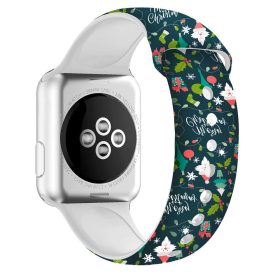 Apple Watch 42/ 44/ 45/ 49 mm karácsonyi mintás szilkon óraszíj,  piros-hópehely mintás