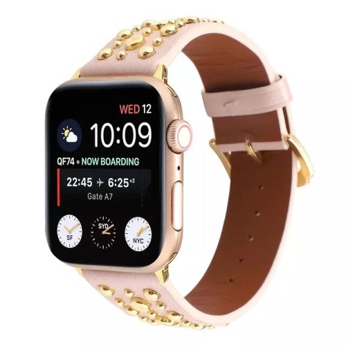 Apple Watch 38/ 40/ 41 mm szegecses bőr óraszíj rózsaszín 