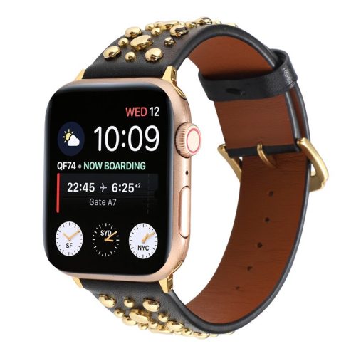 Apple Watch szíj (38/40/41/42mm(Series 10) szegecses bőr óraszíj - fekete