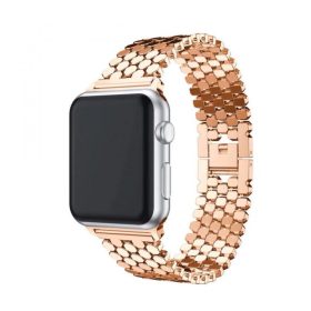    Apple Watch szíj 42/ 44/ 45/ 46 /49 mm, rozsdamentes acél, méhsejt mintás, rosegold