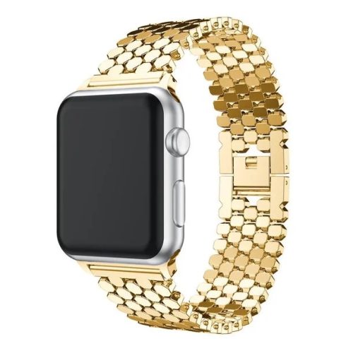 Apple Watch szíj 42/ 44/ 45/ 49 mm, rozsdamentes acél, méhsejt mintás, gold