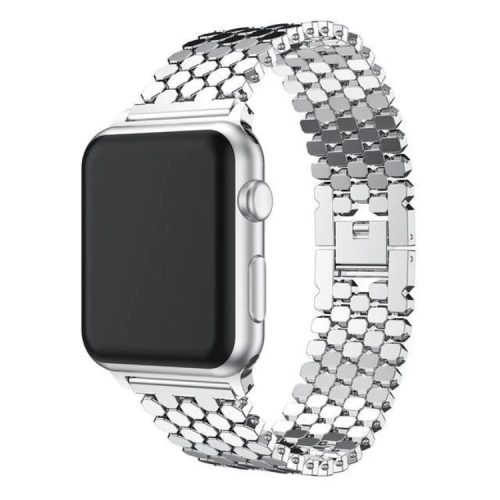 Apple Watch szíj 42/ 44/ 45/ 49 mm, rozsdamentes acél, méhsejt mintás, ezüst