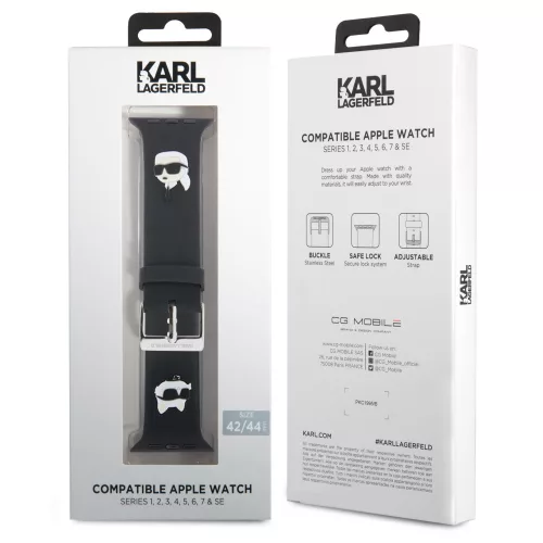 Apple Watch szíj 42/ 44/ 45/ 46 /49 mm Lagerfeld Karl és Choupette fekete