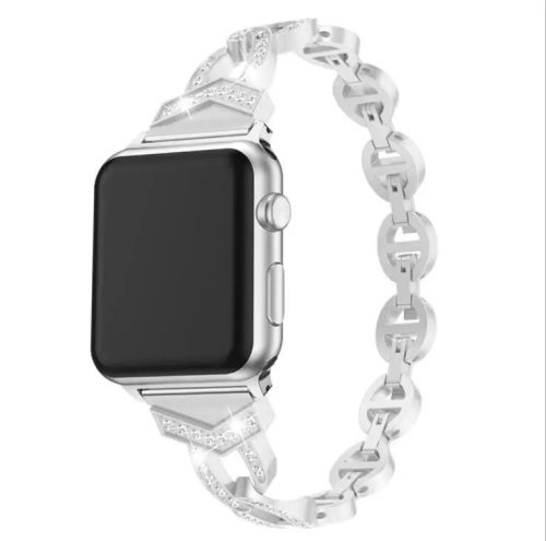 Apple Watch 38/ 40/ 41 mm, Diamond rozsdamentes acél szíj,  ezüst