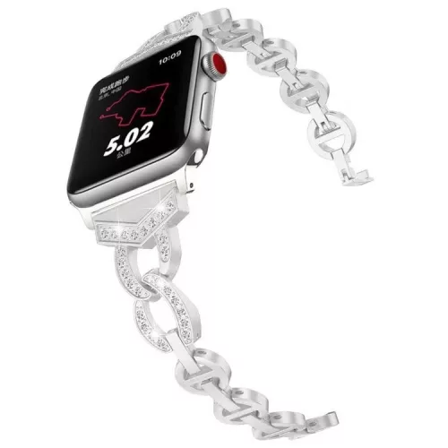 Apple Watch 38/ 40/ 41 mm, Diamond rozsdamentes acél szíj,  ezüst