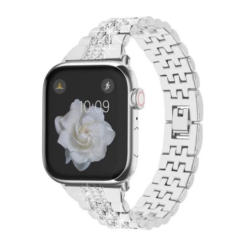 Apple Watch 38/ 40/ 41 mm, Diamond rozsdamentes acél szíj,  ezüst
