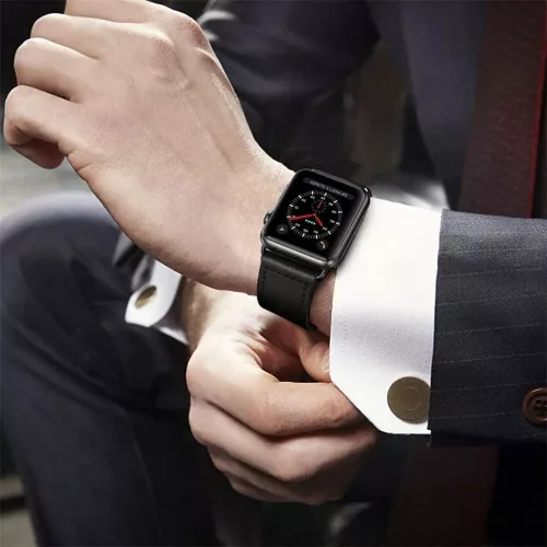 Apple Watch szíj 38/40/41/42mm(Series 10) Tech-Protect LeatherFit - fekete