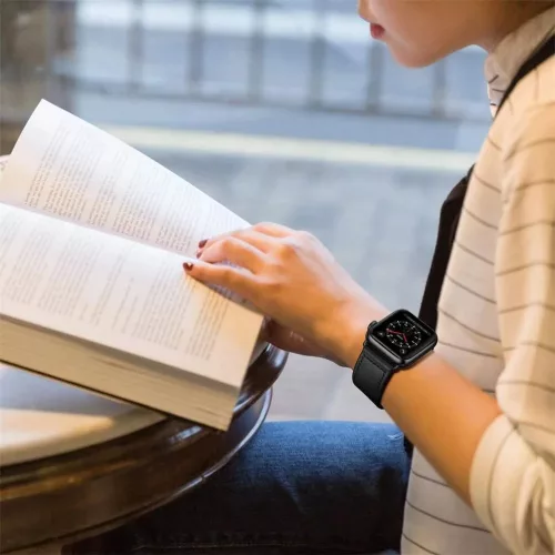 Apple Watch szíj 38/40/41/42mm(Series 10) Tech-Protect LeatherFit - fekete