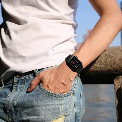 Apple Watch szíj 38/40/41/42mm(Series 10) Tech-Protect LeatherFit - fekete