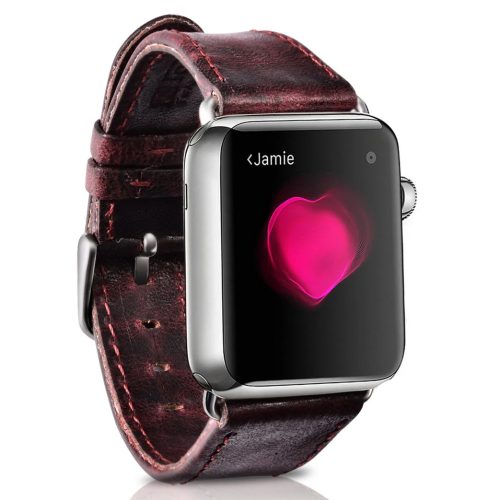 Apple Watch  38/ 40/ 41 mm iCarer valódi bőr óraszíj piros