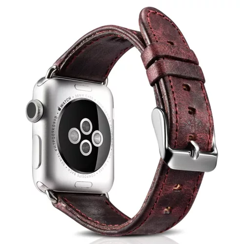 Apple Watch  szíj 38/40/41/42mm(Series 10) iCarer valódi bőr - piros