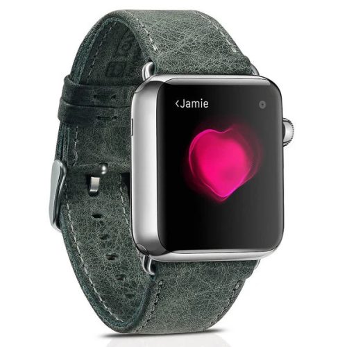Apple Watch  38/ 40/ 41 mm iCarer valódi bőr óraszíj sötétzöld 