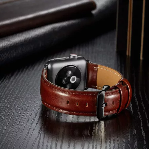 Apple Watch szíj 38/40/41/42mm(Series 10) Luxury bőr - vörös barna