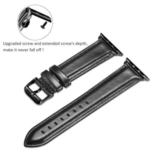 Apple Watch szíj 38/40/41/42mm(Series 10) Luxury bőr - fekete