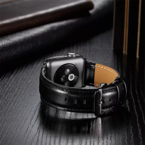 Apple Watch szíj 38/40/41/42mm(Series 10) Luxury bőr - fekete