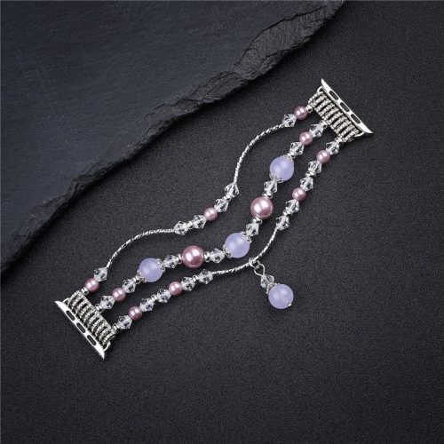 Apple Watch szíj 42/ 44/ 45/ 46 /49 mm karkötő formájú fém díszekkel ezüst-lila