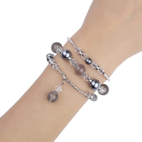 Apple Watch szíj 42/ 44/ 45/ 46 /49 mm karkötő formájú fém díszekkel szürke