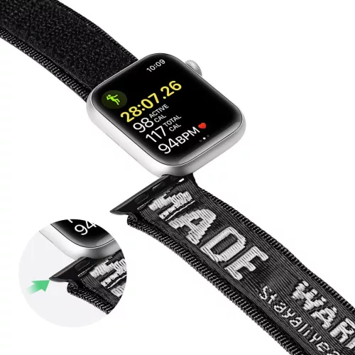 Apple Watch szíj (42/44/45/46/49mm) DuxDucis Strap Outdoor textil - fekete/ezüst