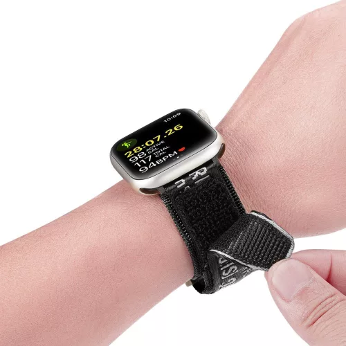 Apple Watch szíj (42/44/45/46/49mm) DuxDucis Strap Outdoor textil - fekete/ezüst